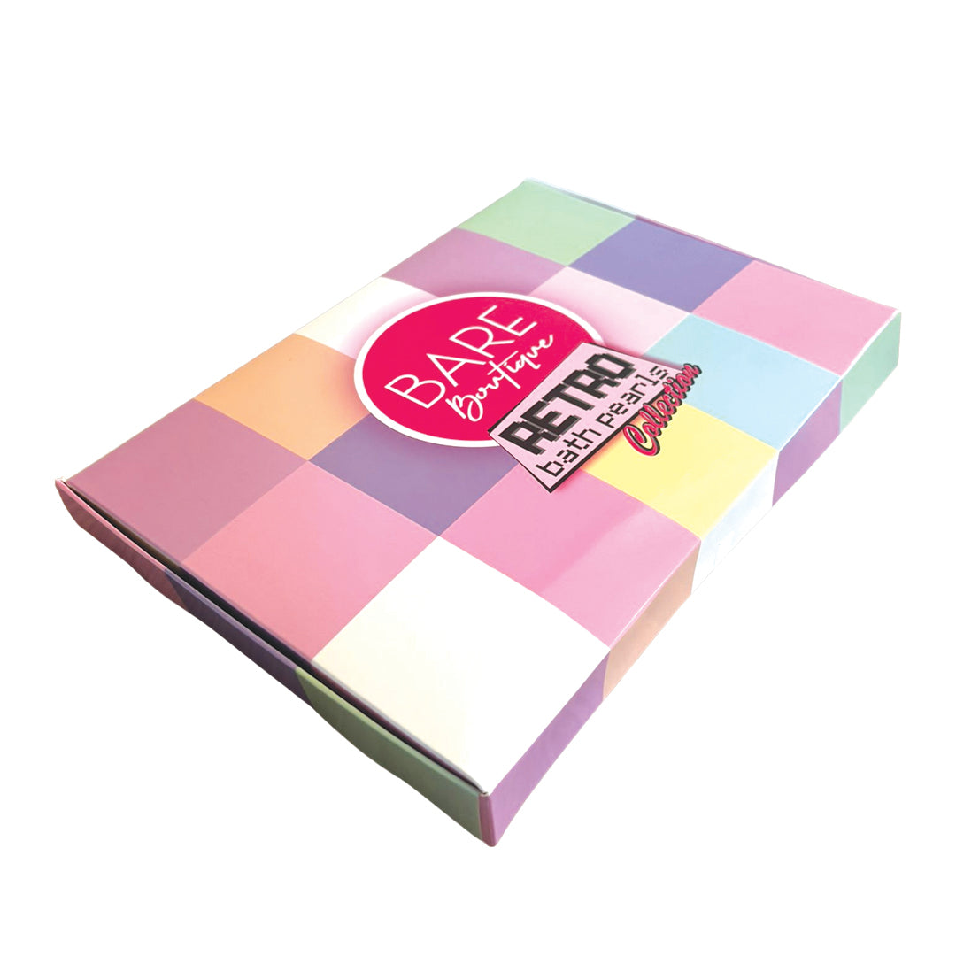 retro bath pearls, 90s bath gift set, nostalgic bath collection, Bare Boutique Retro Collection, fun bath products, oil-based bath pearls, retro self-care gift, under the sea bath set, hydrating bath pearls, 90s inspired body care.